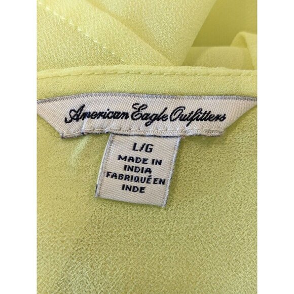 American Eagle Womens L Blouse Top Neon Yellow Sheer Eyelet Paisley Button Back - Picture 6 of 6